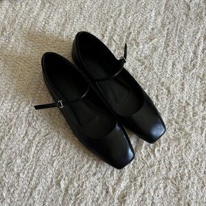 Aeyde Black Square-Toe Mary Jane Flats